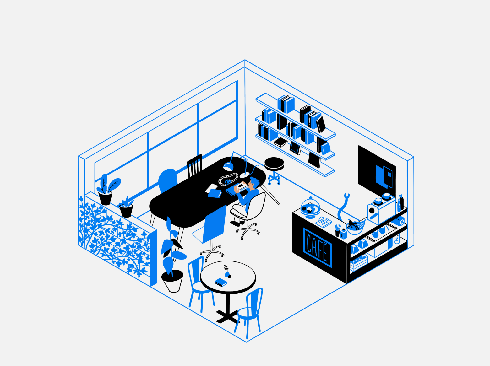 imagem ilustrativa de um cafeteria com livros